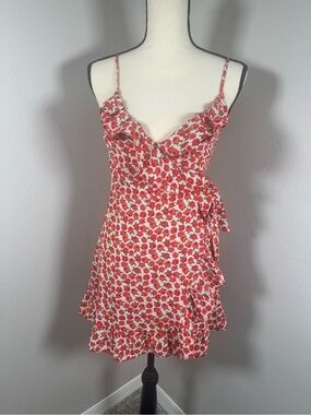 Topshop Red Rose Floral Ruffle Wrap Mini Dress | Size US 2 (UK 6)